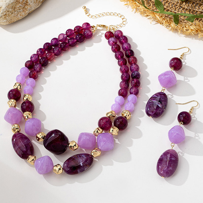 Wholesale Chic Purple Acrylic Bead Necklace Geometric Electroplated Alloy Pendant Women S Everyday Jewelry Accessory