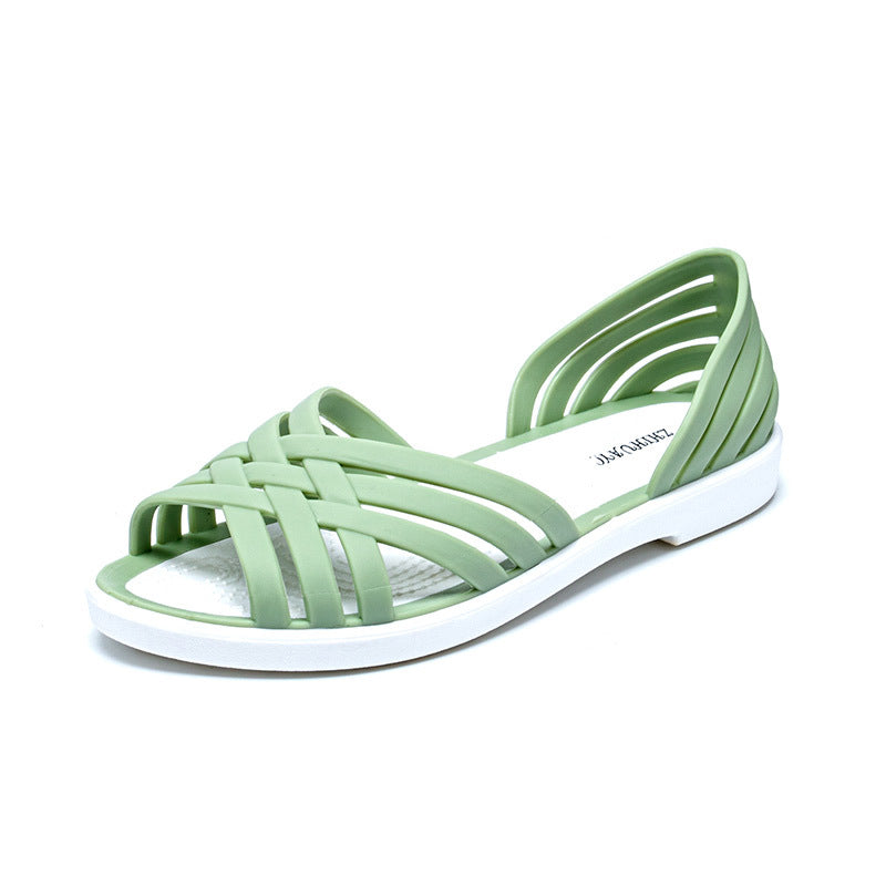 Wholesale Flat sandals hollow out beach shoes fashionable hole shoes slip-on shoes for women