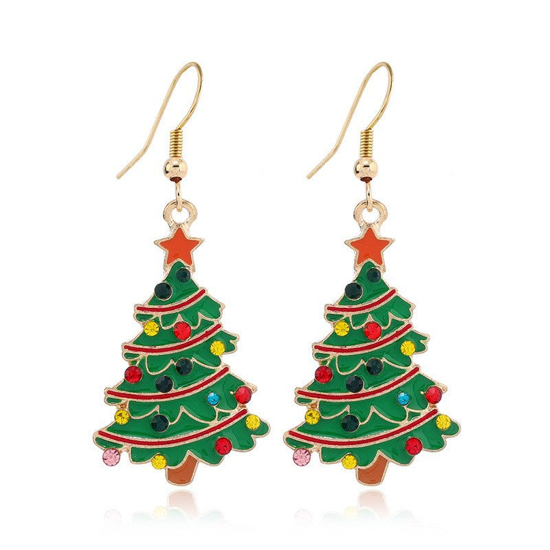 Wholesale Fashion Christmas Cute Cartoon Christmas Tree Bell Light Bulb Snowflake Alloy Earrings