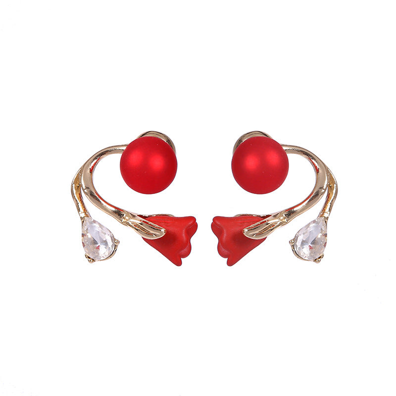 Wholesale of Red Flower Pearl Earrings