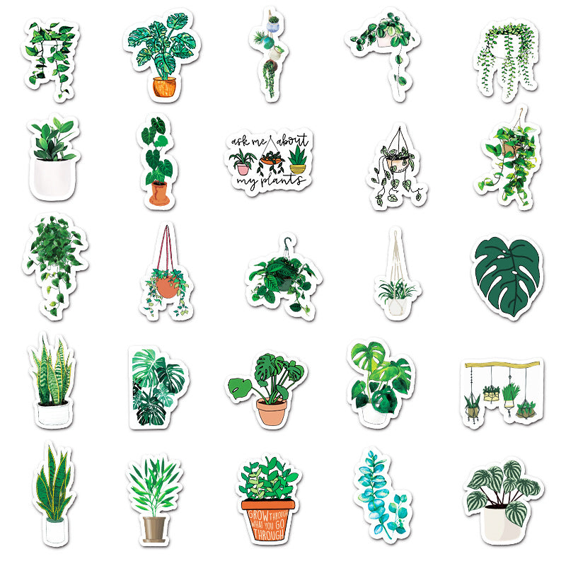 Wholesale 50pcs Cartoon Green Plant DIY Decorative Stickers