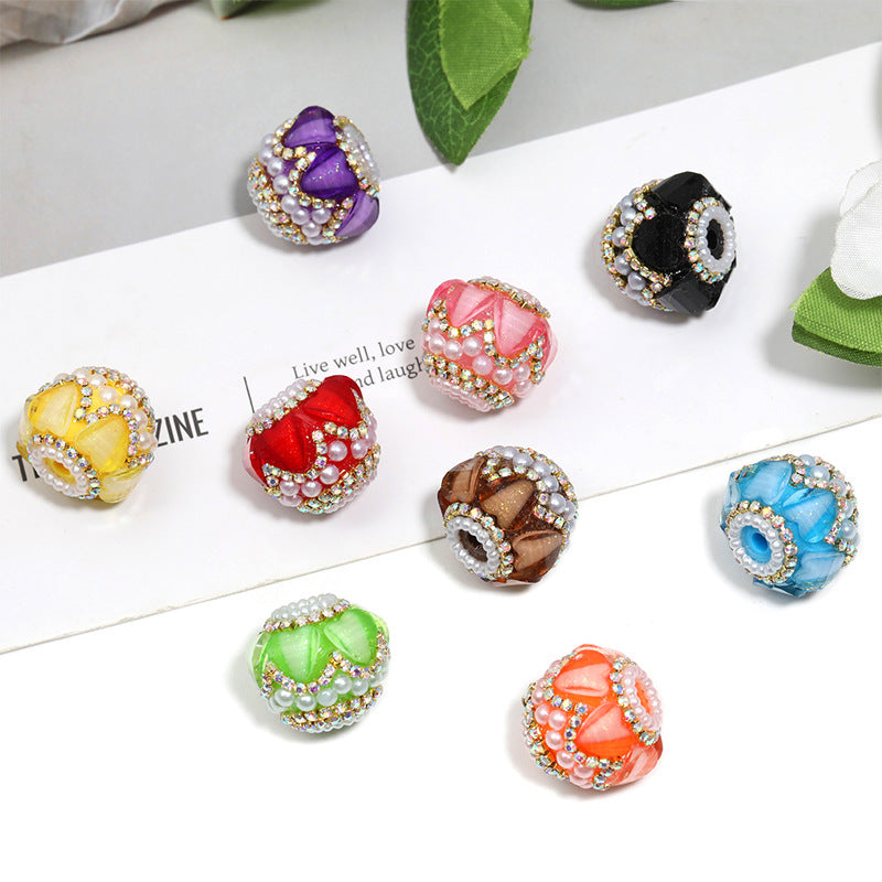 Wholesale 10pcs Cat' s Eye Love Chain Pearl Diamond Ball Acrylic Beads