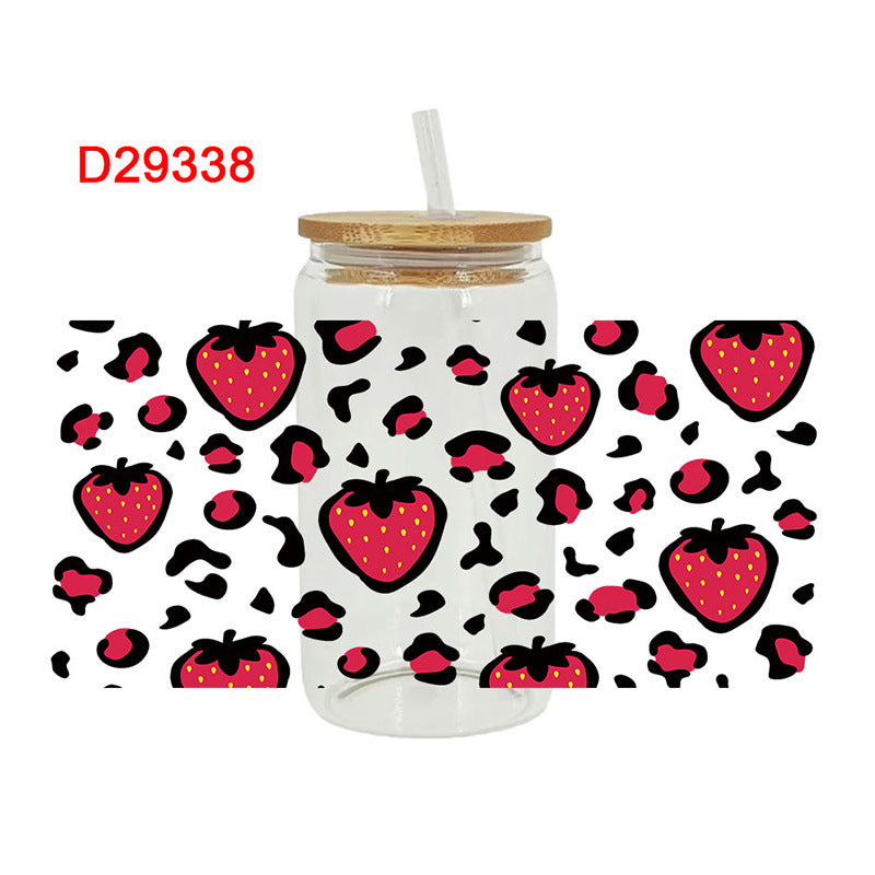 Wholesale Pink Strawberry Bow 16oz Cup UV DTF Wrap