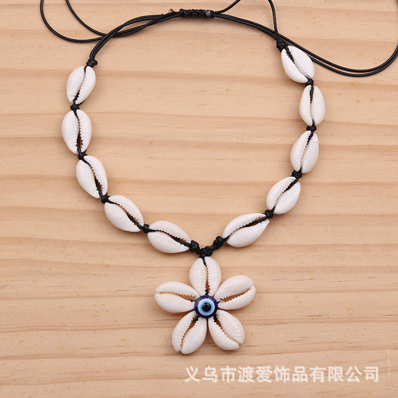 Wholesale Fashionable exaggerated devil eye shell pendant summer holiday style retractable necklace