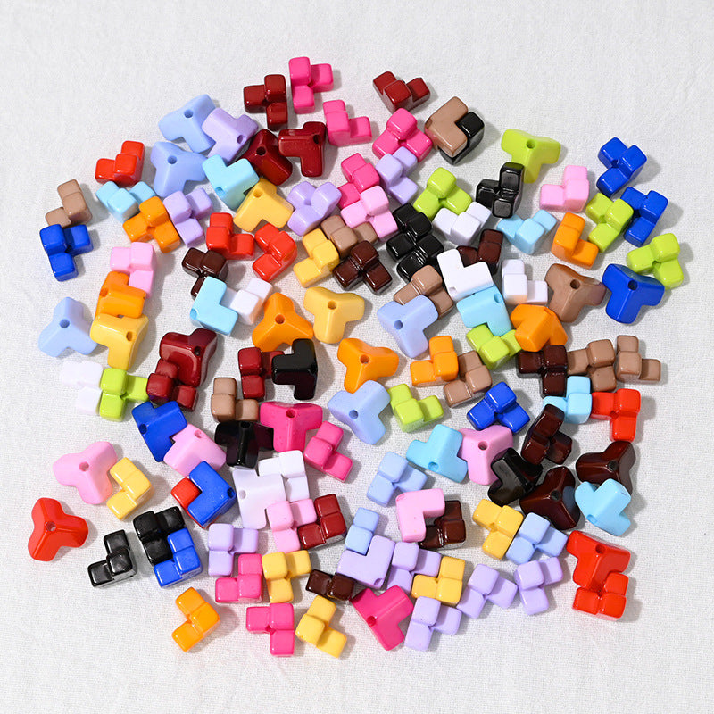 Wholesale  10pcs/pack Acrylic dopamine splicing oblique hole square stacking loose beads  Acrylic Beads