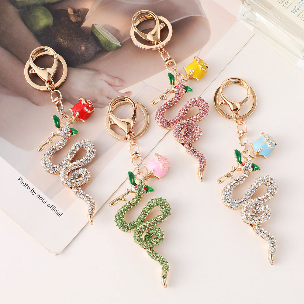 Wholesale New Rose Zodiac Snake Car Keychain Zodiac Animal Bag Key Chain Pendant Small Gift