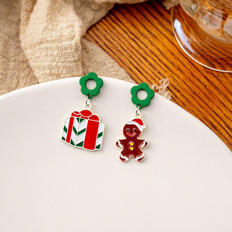Wholesale Silver Needle Christmas Elk Bell Bow Earrings