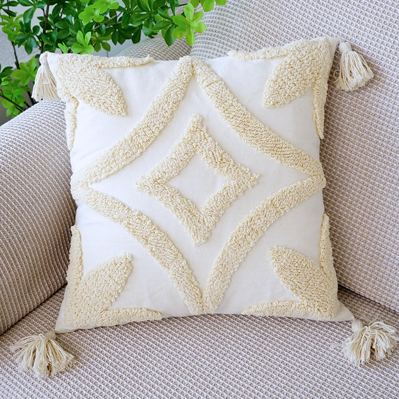 Wholesale Canvas Diamond Bohemian Tufted Fringed Throw Pillow Cover