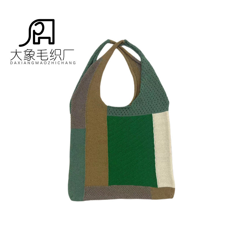 Wholesale Retro Stitching Knitted Versatile Shoulder Bag