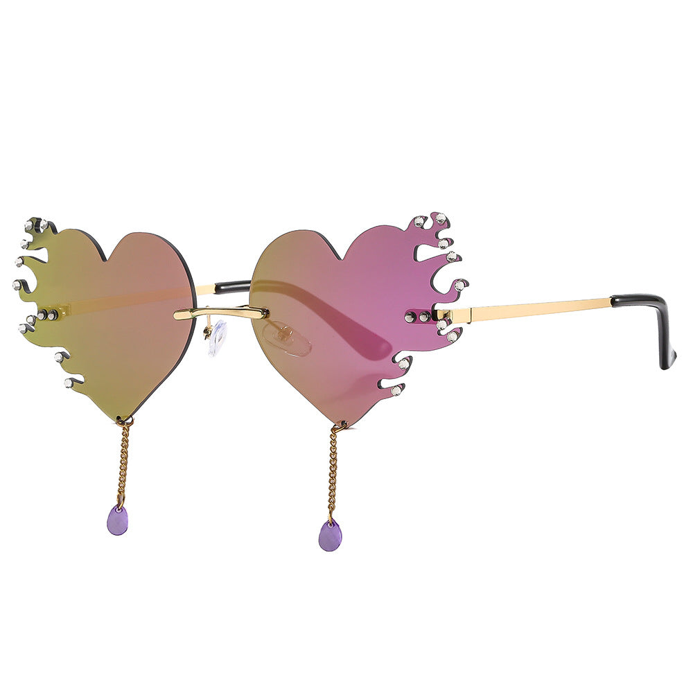 Wholesale PC Heart Flame Drill Frameless Sunglasses
