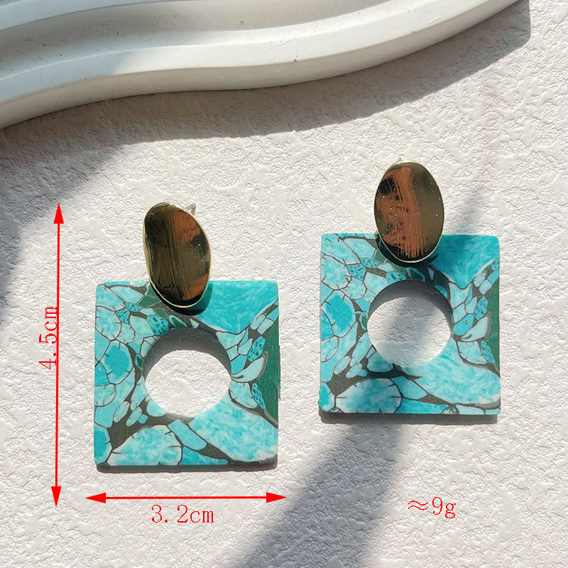 Wholesale Turquoise Geometric Metal Spliced Polymer Clay Earrings