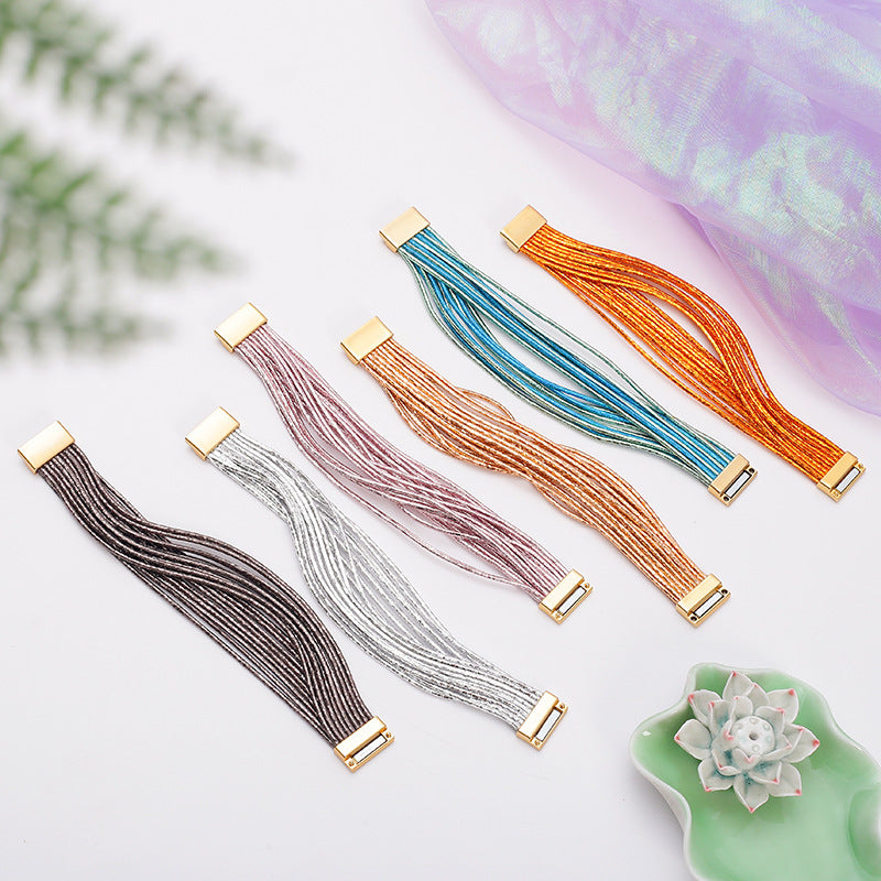 Wholesale Bohemian Imitation Gold Wire Magnetic Clasp Leather Bracelet