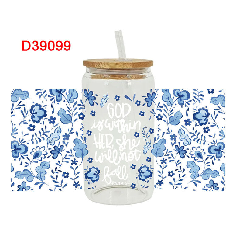 Wholesale UV transfer sticker for glass cups crystal label crystal sticker 16OZ UV DTF WRAPS