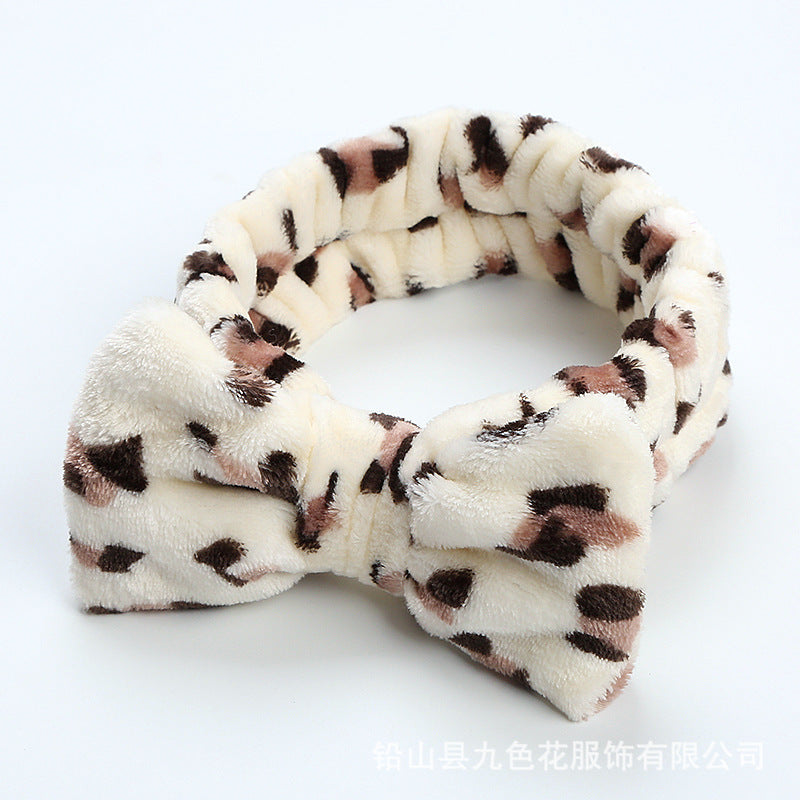 Wholesale Leopard Bow Coral Fleece Headband