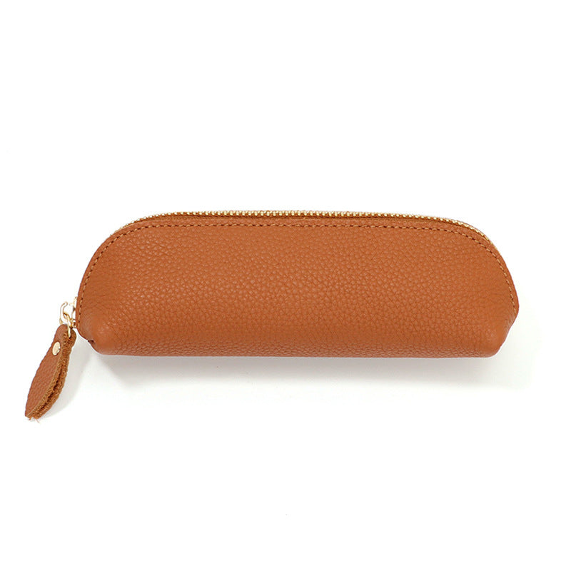 Wholesale Vintage Genuine Leather Pebbled Cowhide Large Capacity Pencil Bag