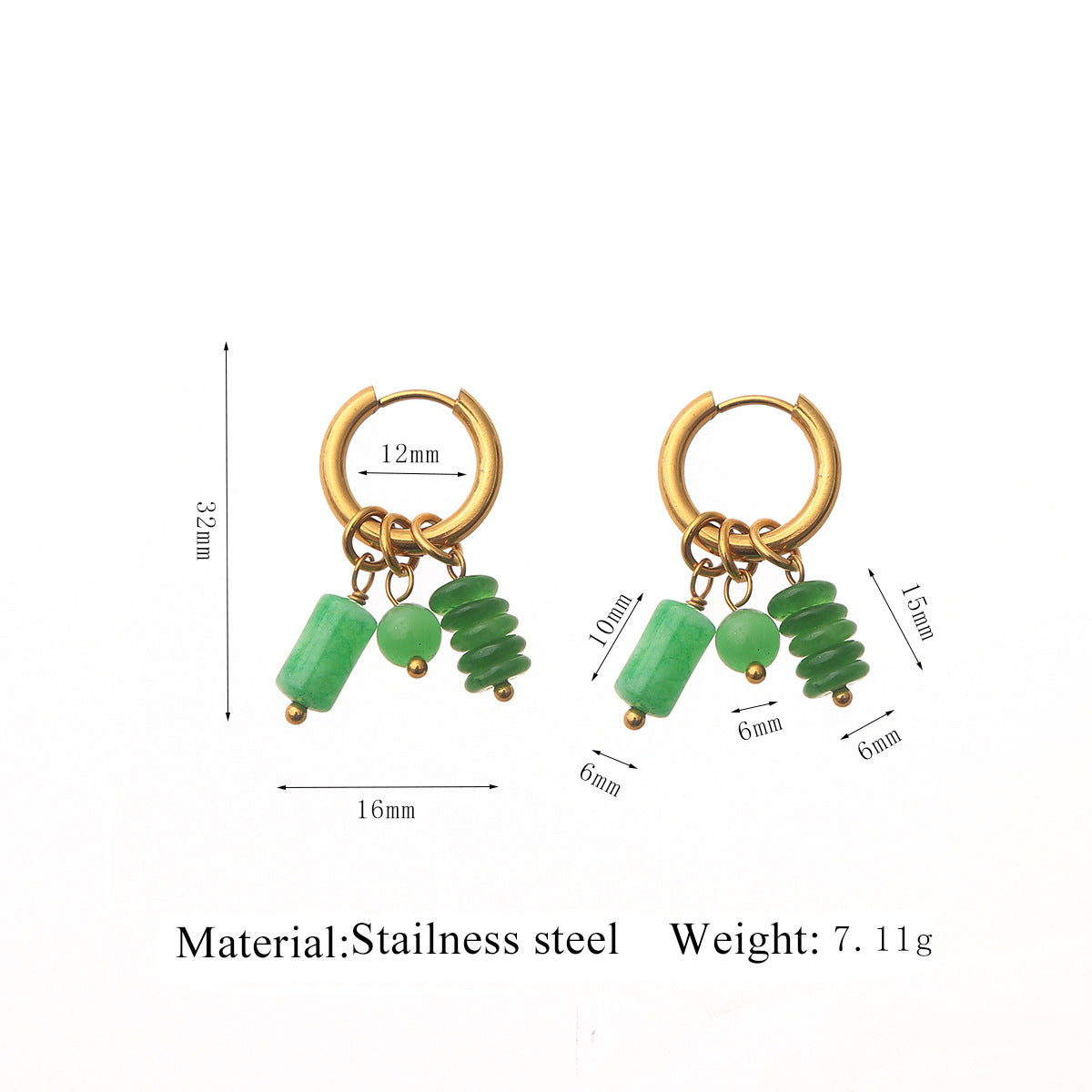 Wholesale colorful Natural stone stainless steel earrings