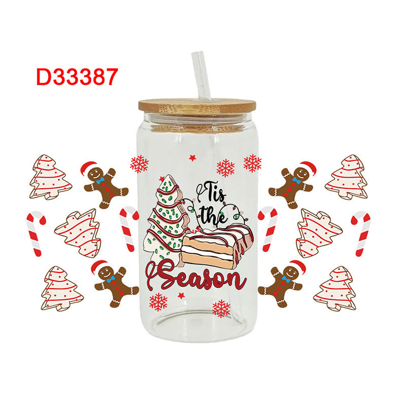 Wholesale Pink series Christmas tree 16oz Cup UV DTF Wraps