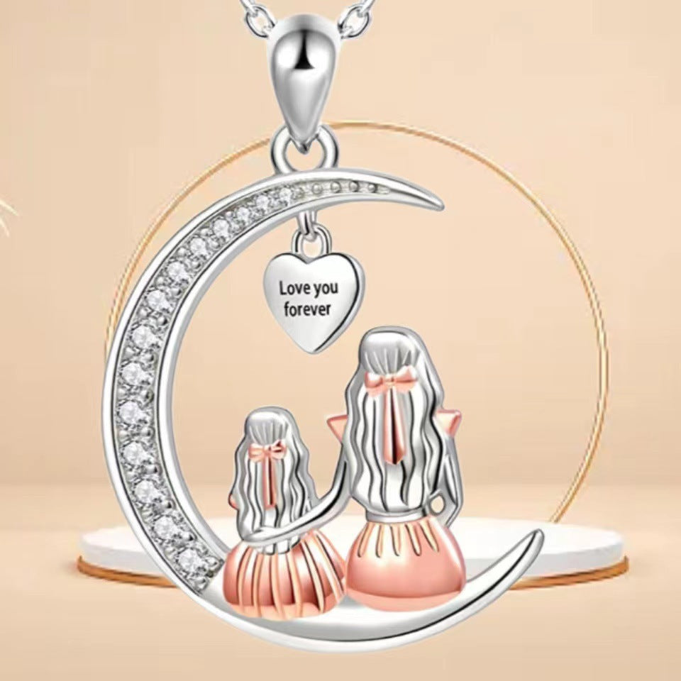 Wholesale moon mother and daughter necklace mother' s day creative ladies gift