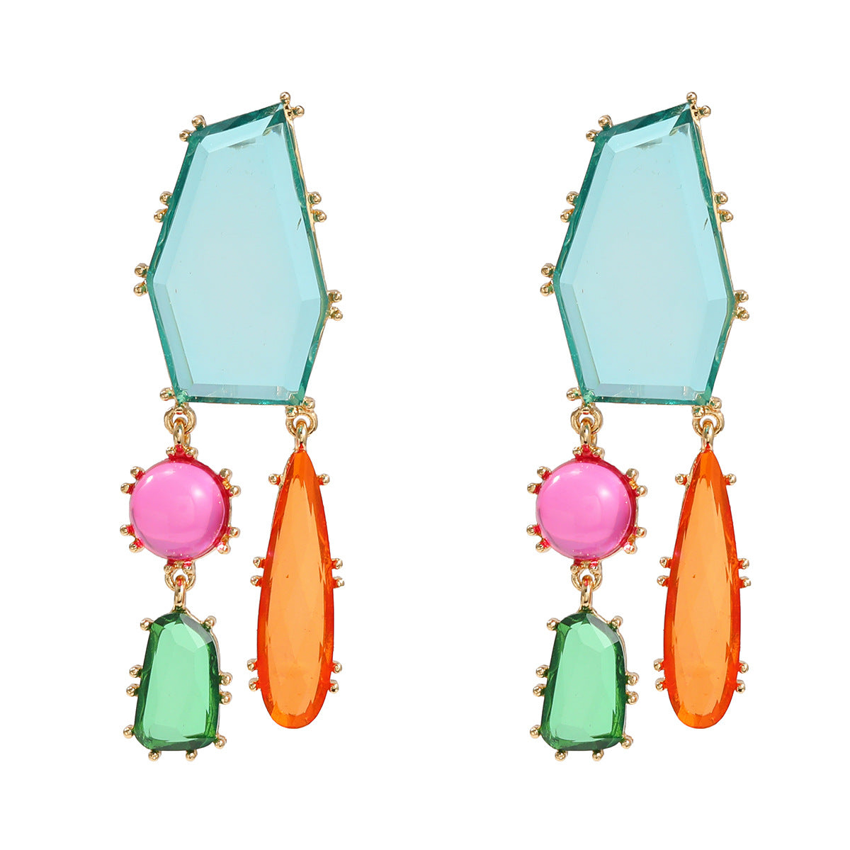 Wholesale Geometric Color Diamond Alloy Earrings
