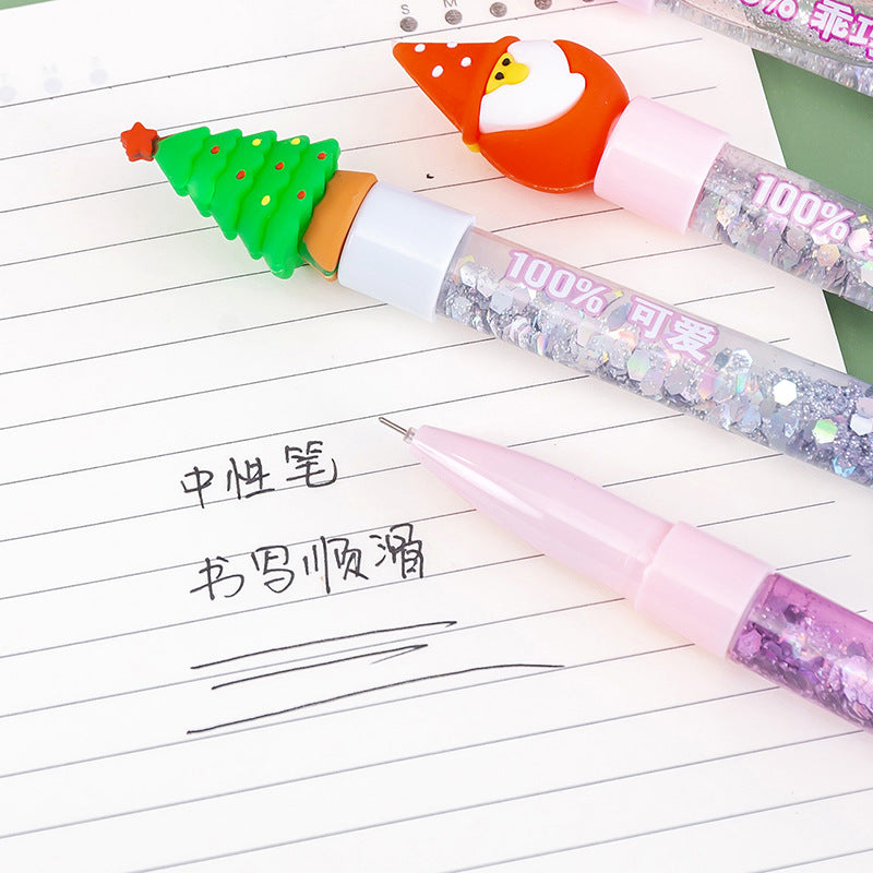 Wholesale Christmas Cartoon Glitter Powder Quicksand Plastic Rollerball Pen
