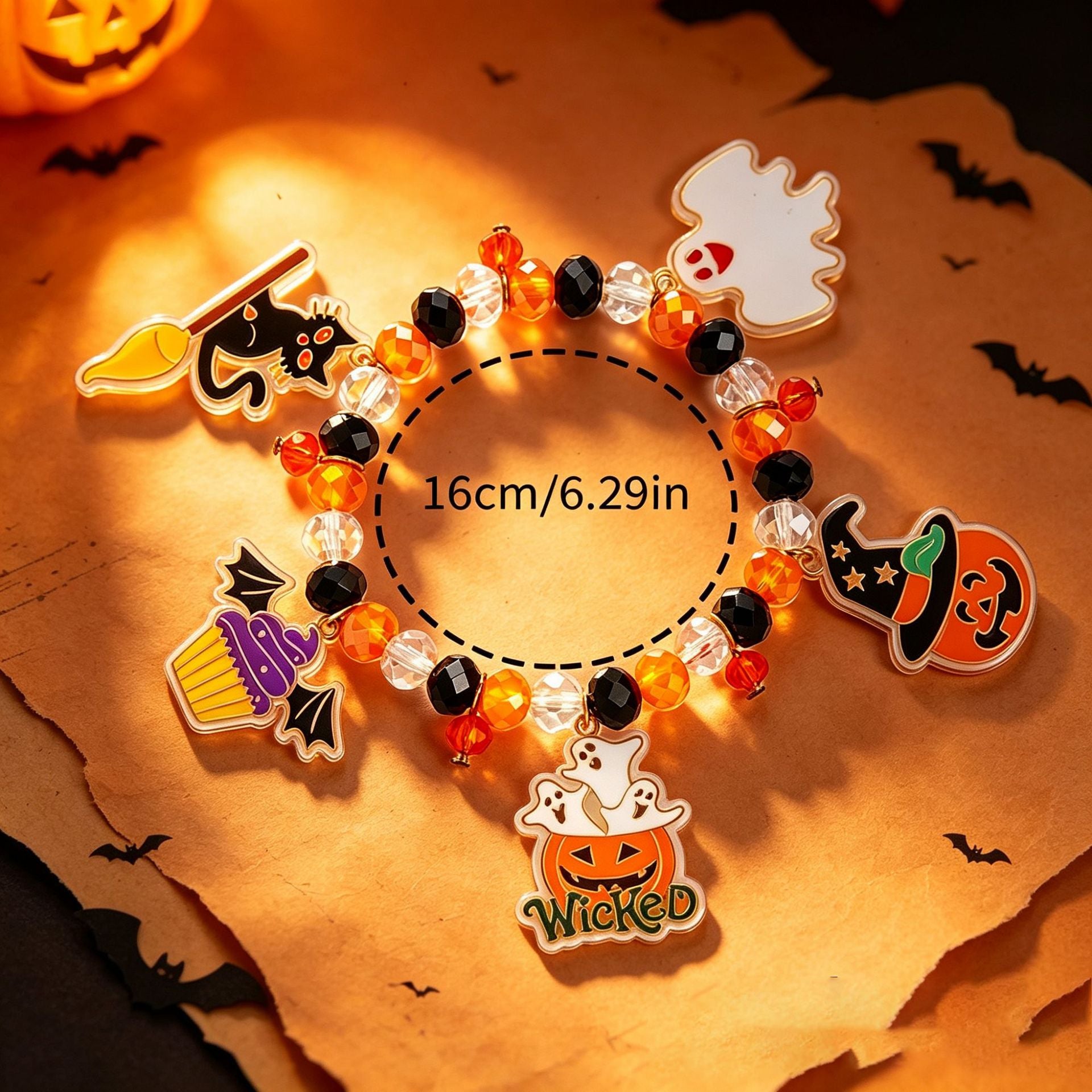 Wholesale Trendy Acrylic  Bracelet With Cute Pumpkin And Ghost Charms Unisex Fashion Jewelry Accessory For Party And Gift