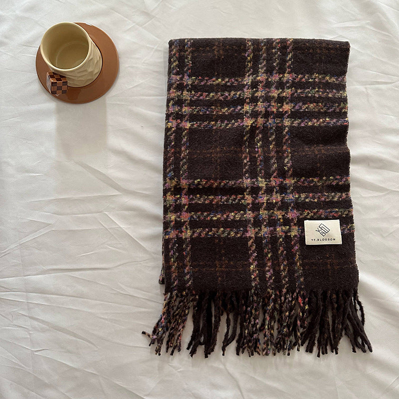 Wholesale Winter Colorful Striped Plaid Raw Edge Soft Retro Scarf