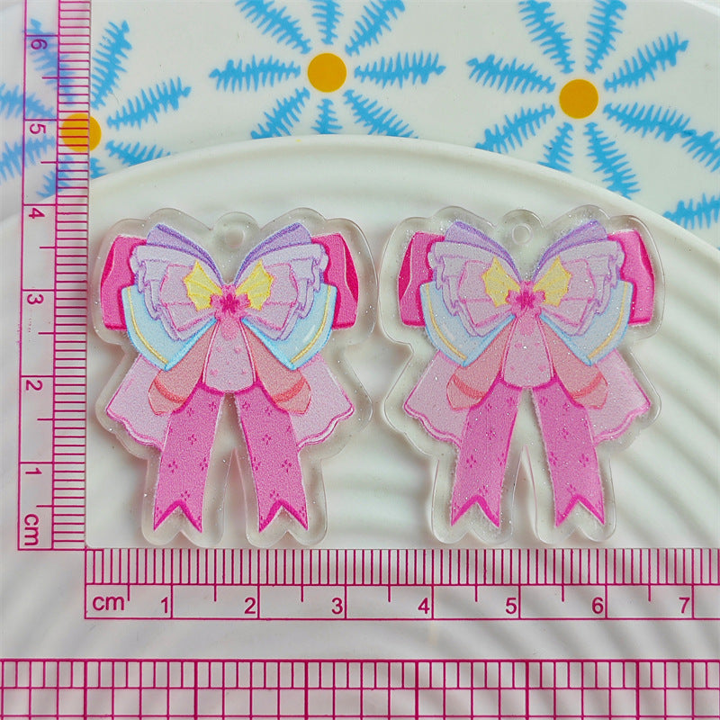 Wholesale 10pcs Double-sided bow retro design acrylic jewelry accessories DIY pendant keychain with hole cartoon character