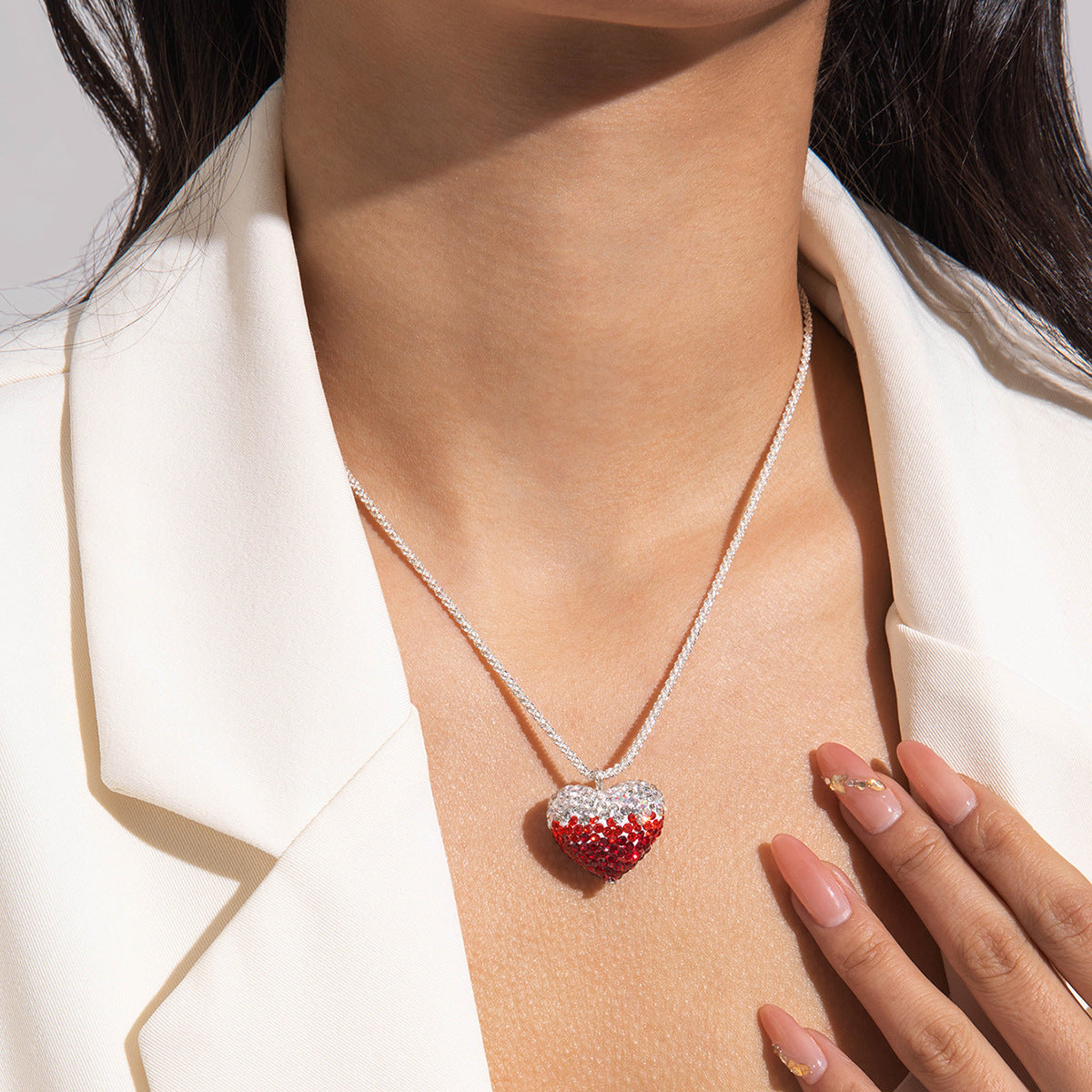 Wholesale Red Heart Geometric Crushed Stone Valentine' s Day Acrylic Necklace