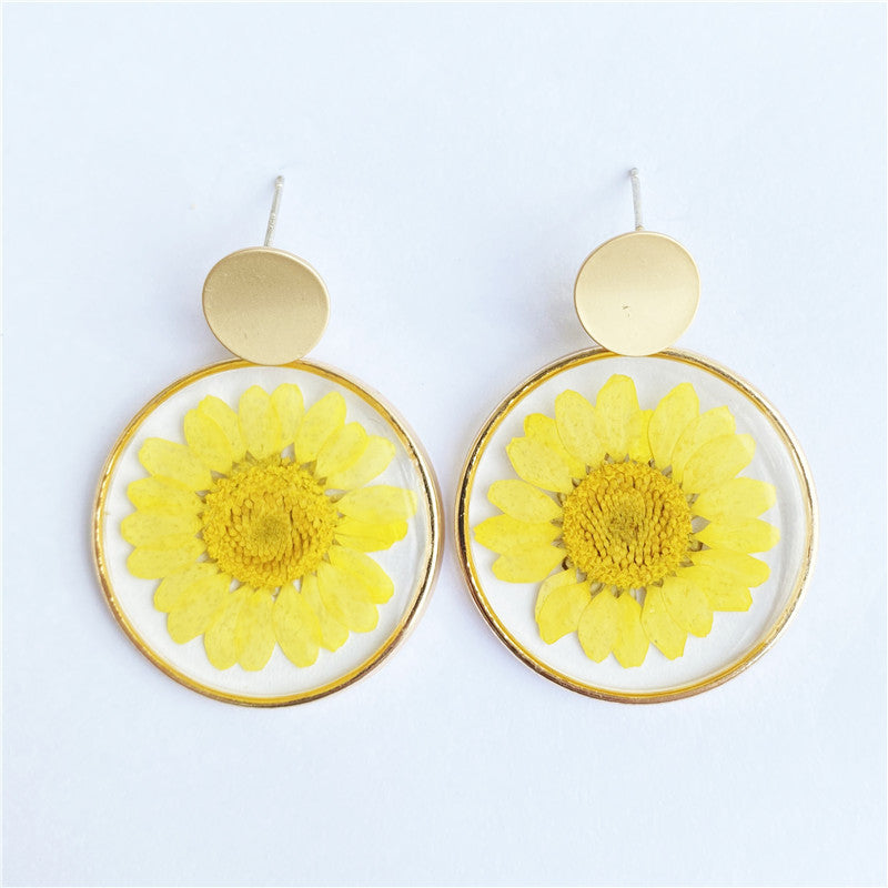 Wholesale 6pcs Temperament Versatile Transparent Dried Flower Daisy Earrings