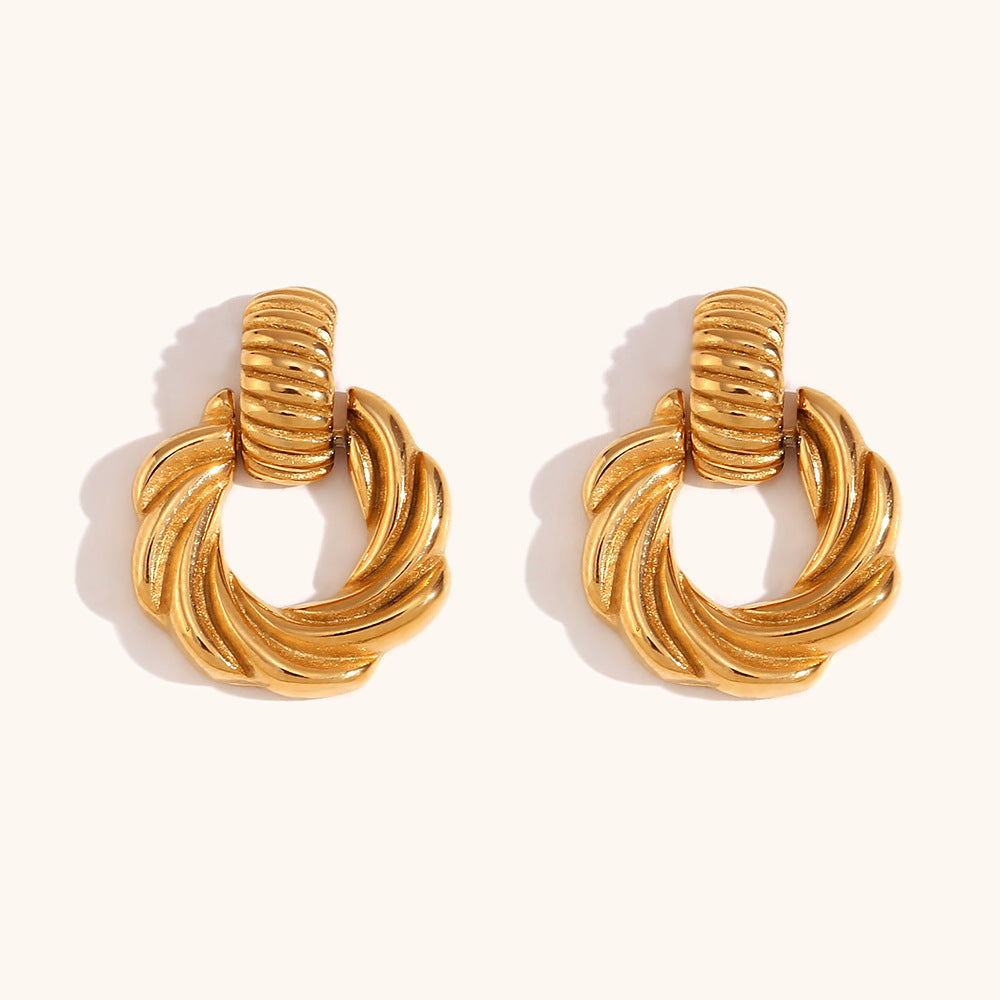 Wholesale Ring Pattern Stainless Steel 18K Gold Plated Earrings