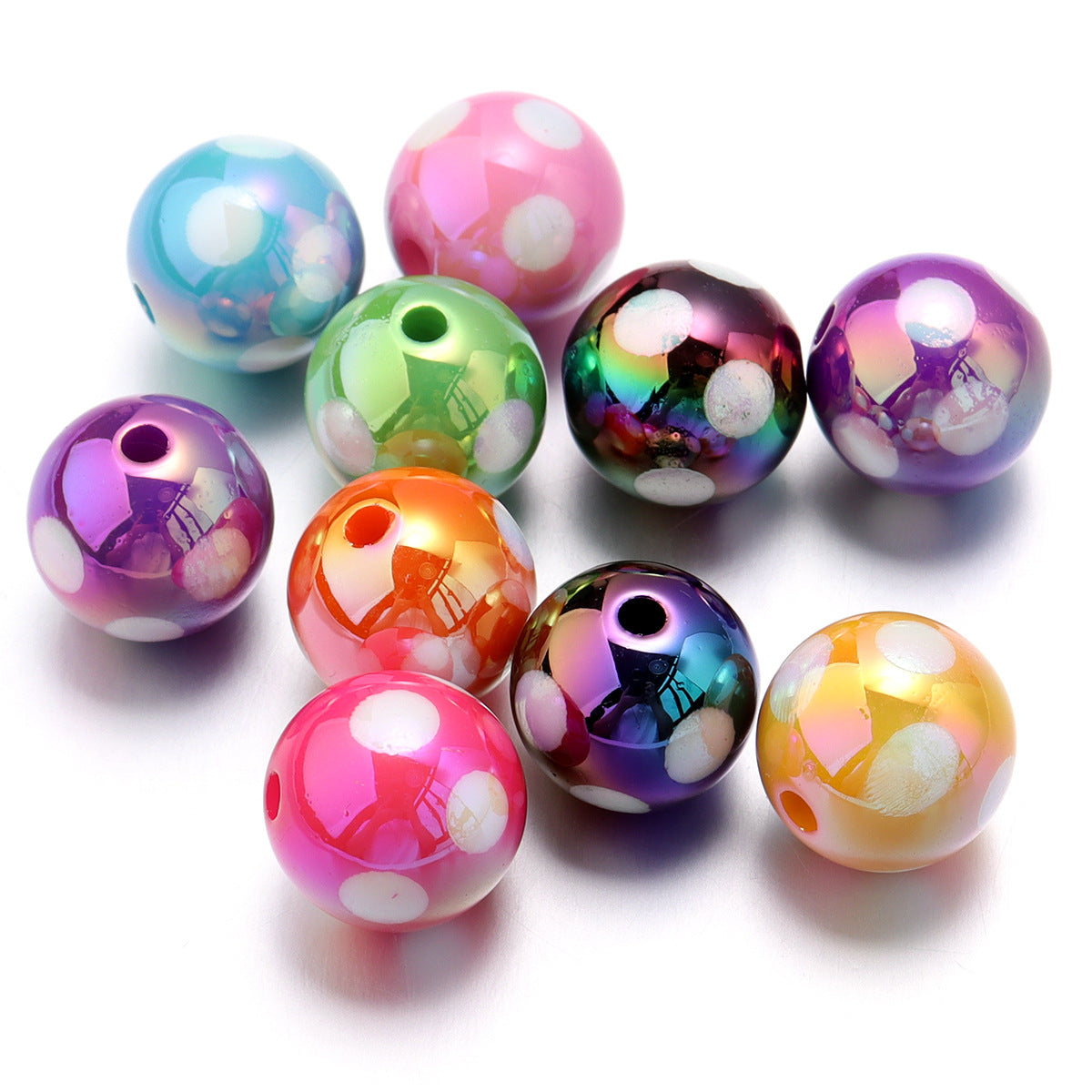 Wholesale Color coated straight hole printed acrylic round beads