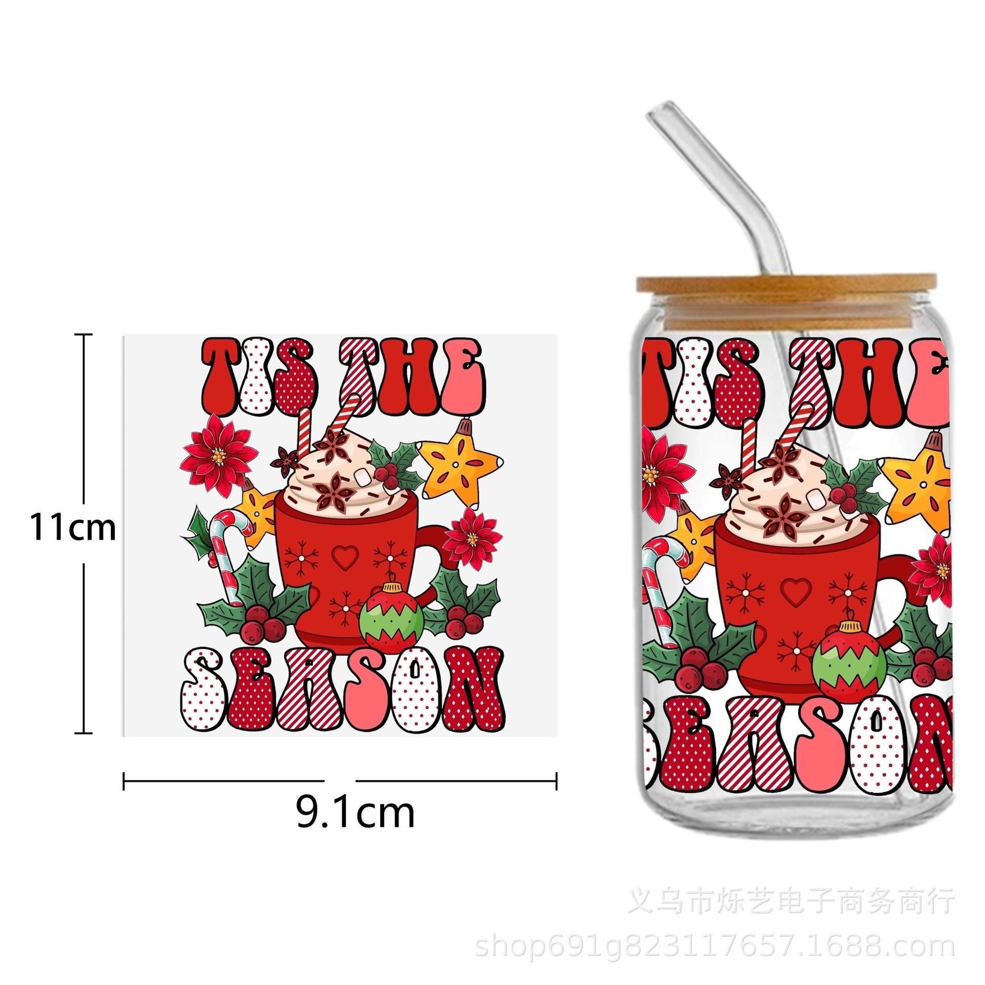 Wholesale  5pcs/pack Snowman Gingerbread Man Christmas Series 16oz Cup UV DTF Wraps