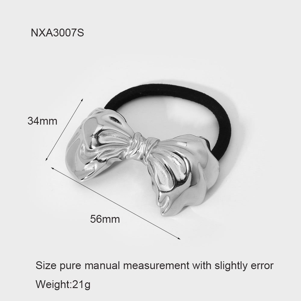 Wholesale Stainless Steel Metal High-grade Ins Rubber Band Love Bow Ponytail Hair Rope
