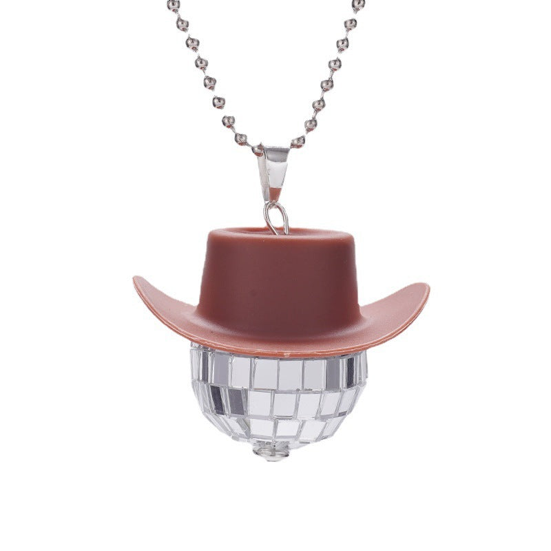 Wholesale Cowboy Hat Disco Mirror Ball Necklace