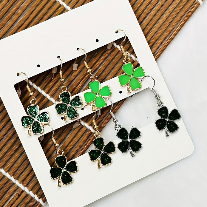 Wholesale St.  Patrick' s Day Four-Leaf Clover Earrings