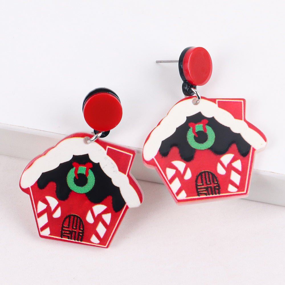 Wholesale Christmas Snowman House Cup Acrylic Earrings