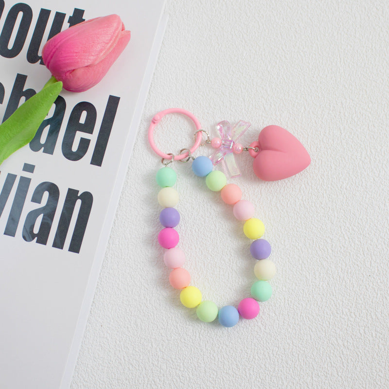 Wholesale Colorful beads small fresh bow love round beads pendant keychain mobile phone chain