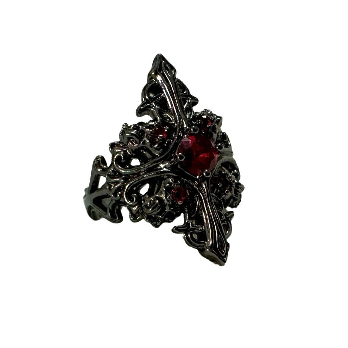Wholesale Gothic cross diamond and ruby open ring