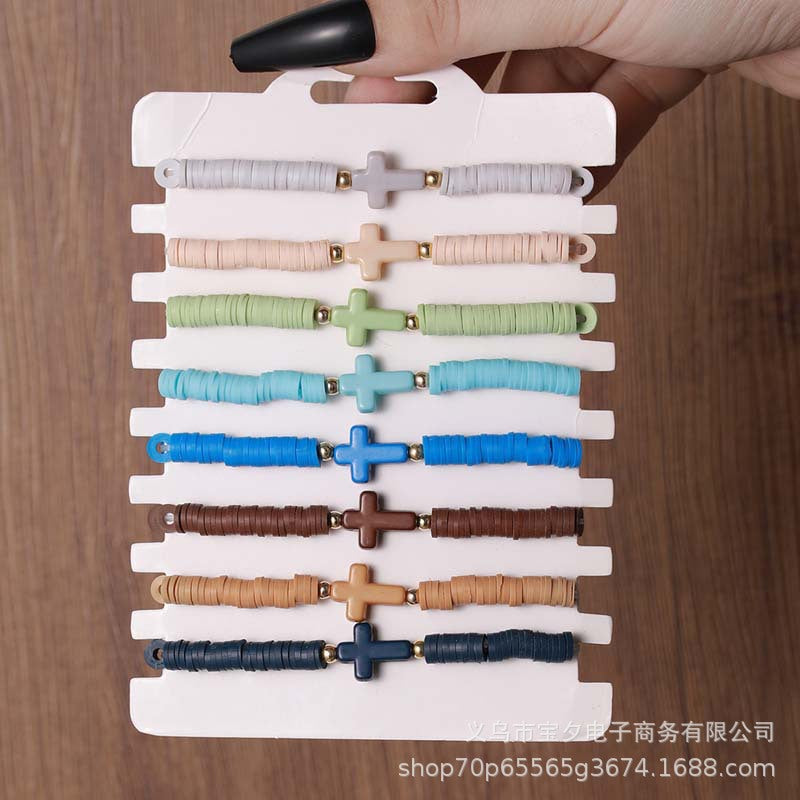Wholesale Bohemian-style colorful polymer clay cross Clay Bead bracelet