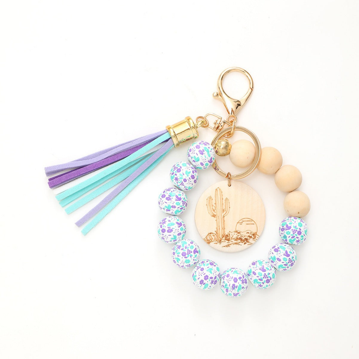 Wholesale Summer Holiday Style Fresh Colorful Wooden Beads Tassel Wood Wrist Keychain