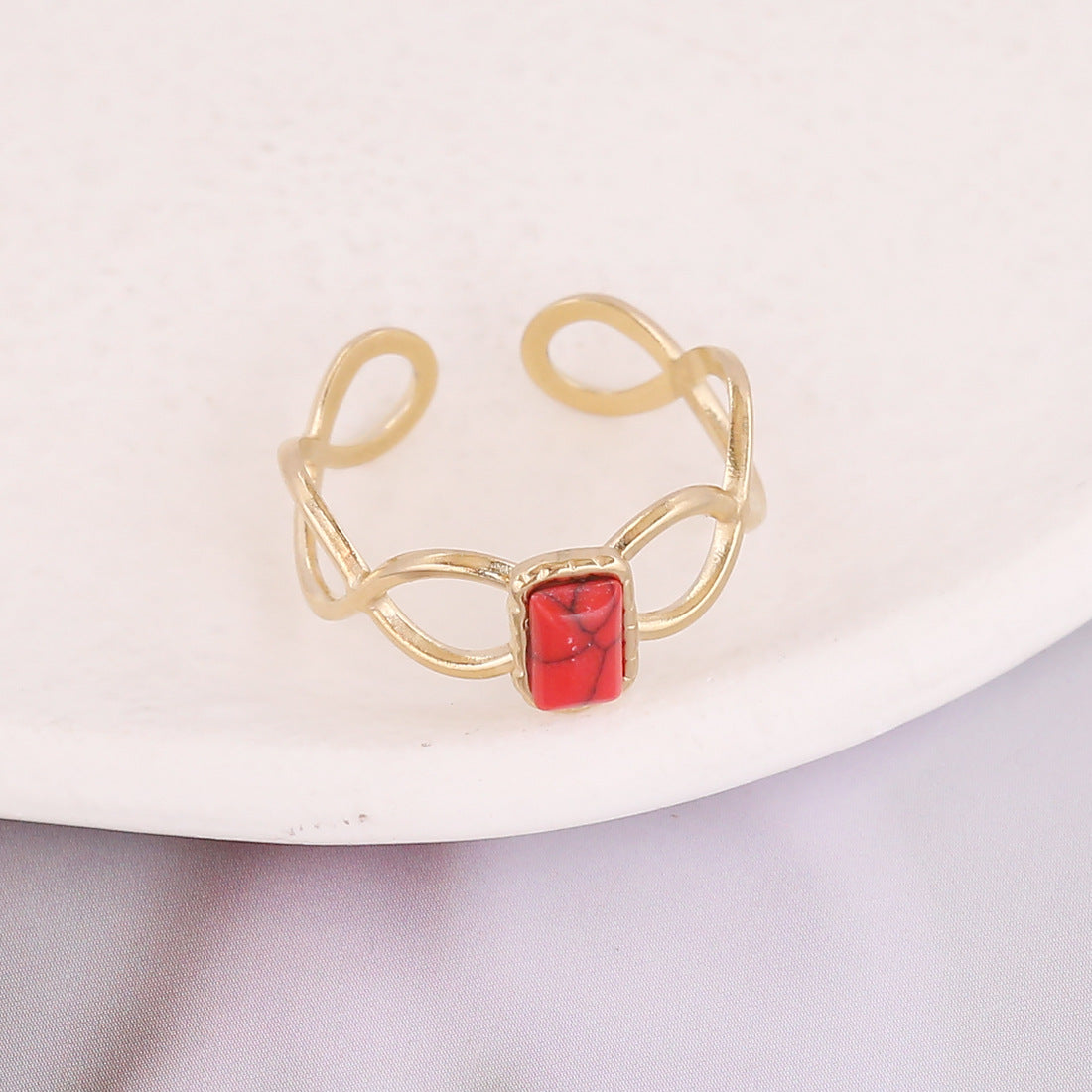 Wholesale Natural Stone Stainless Steel Rings