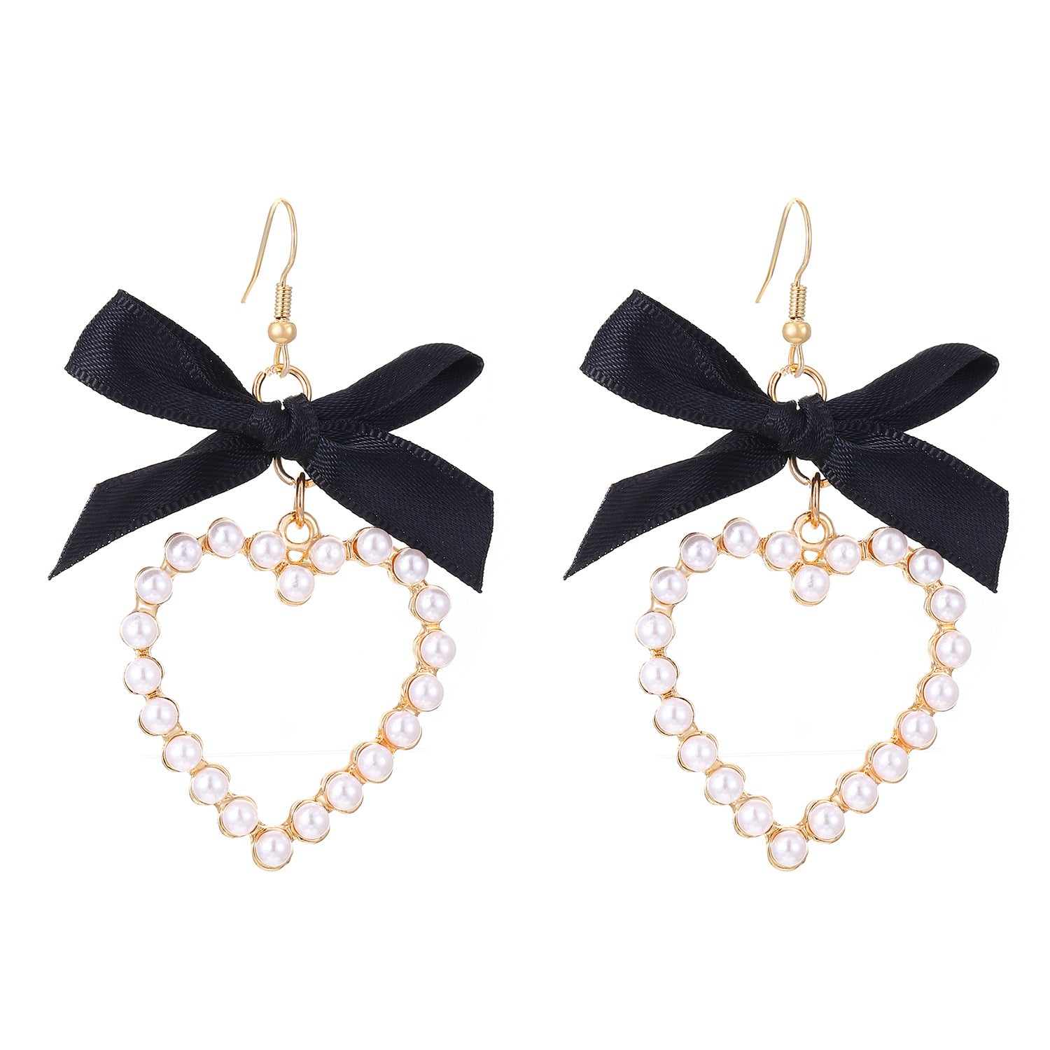 Wholesale Sweet bowknot ribbon pearl heart earrings