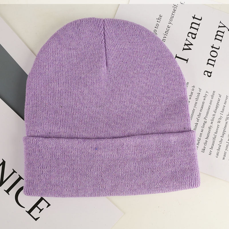 Wholesale Curled-edge Knitted Beanie Solid Multicolor Acrylic Beanie
