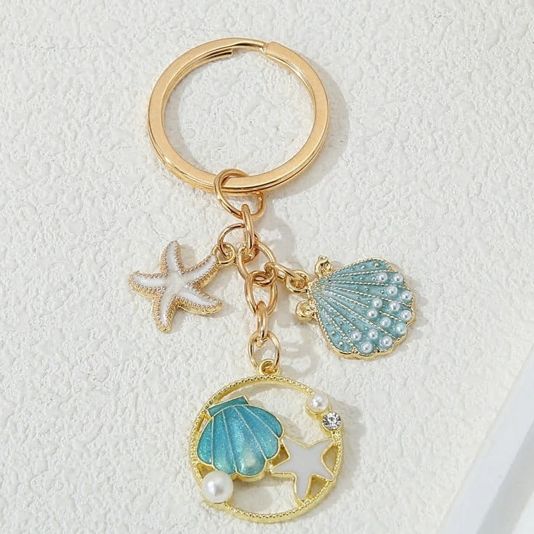 Wholesale Starfish shell keychain creative oil drop pearl keychain