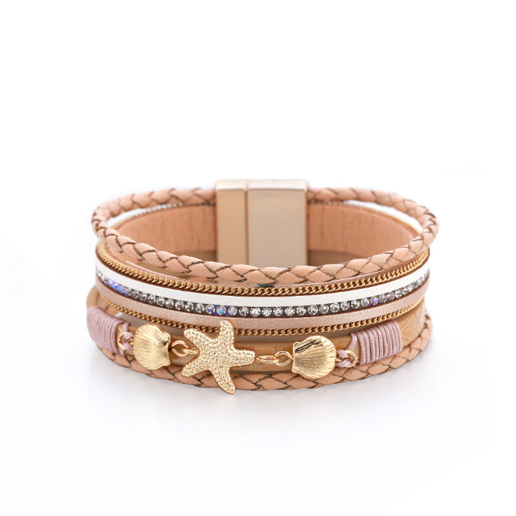 Wholesale Ethnic Style Holiday Style Small Starfish Inlaid with Colorful Diamond Bracelets