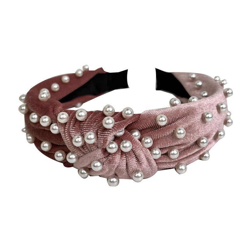 Wholesale Gold Velvet Fabric Beaded Knotted Headband