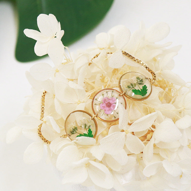 Wholesale 6pcs Small Daffodil Real Flower Dried Flower Resin Dripping Glue Bracelet