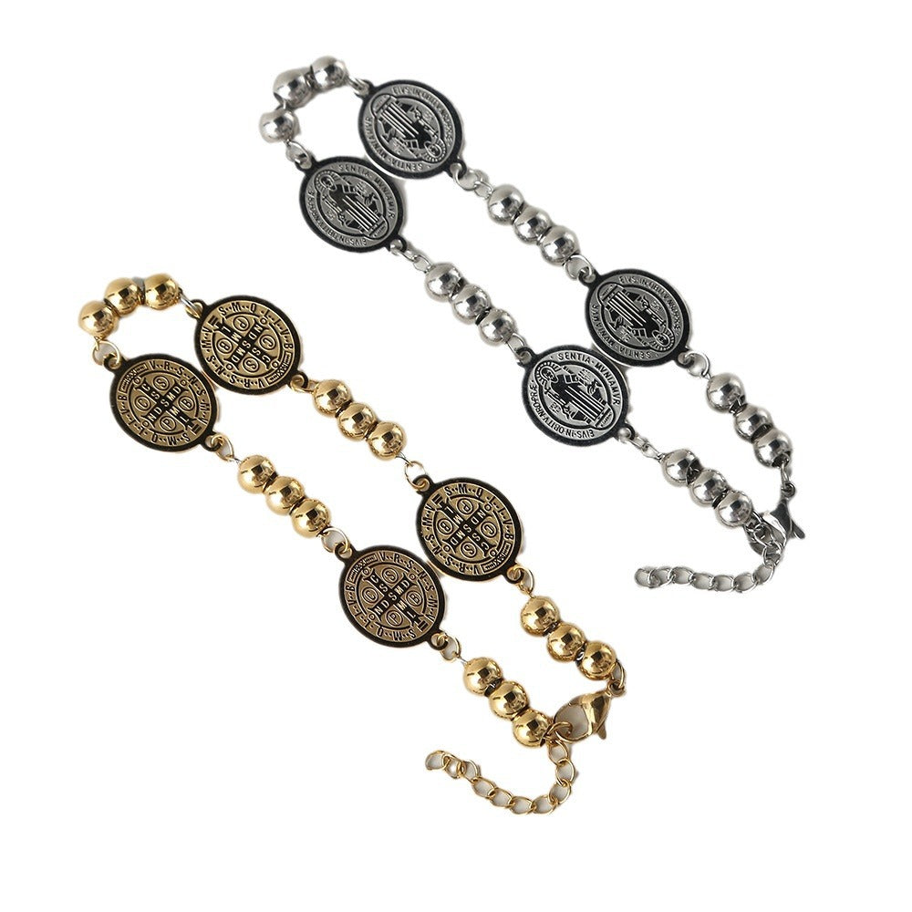 Wholesale gold and silver stainless steel exquisite bracelet jewelry fashion retro style relief figure titanium steel high-grade bracelet