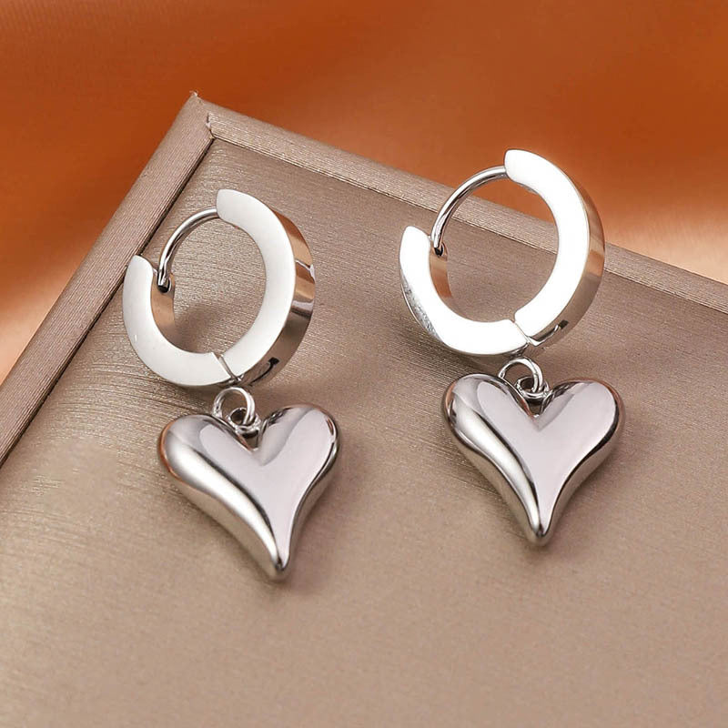 Wholesale Light Luxury Premium Stainless Steel Simple Love Heart Peach Heart Versatile Titanium Steel Earrings