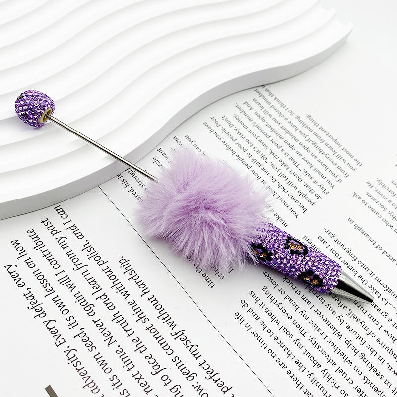 Wholesale Beadable Pen Plastic Creative Plush Ball Leopard Print Full Diamond DIY